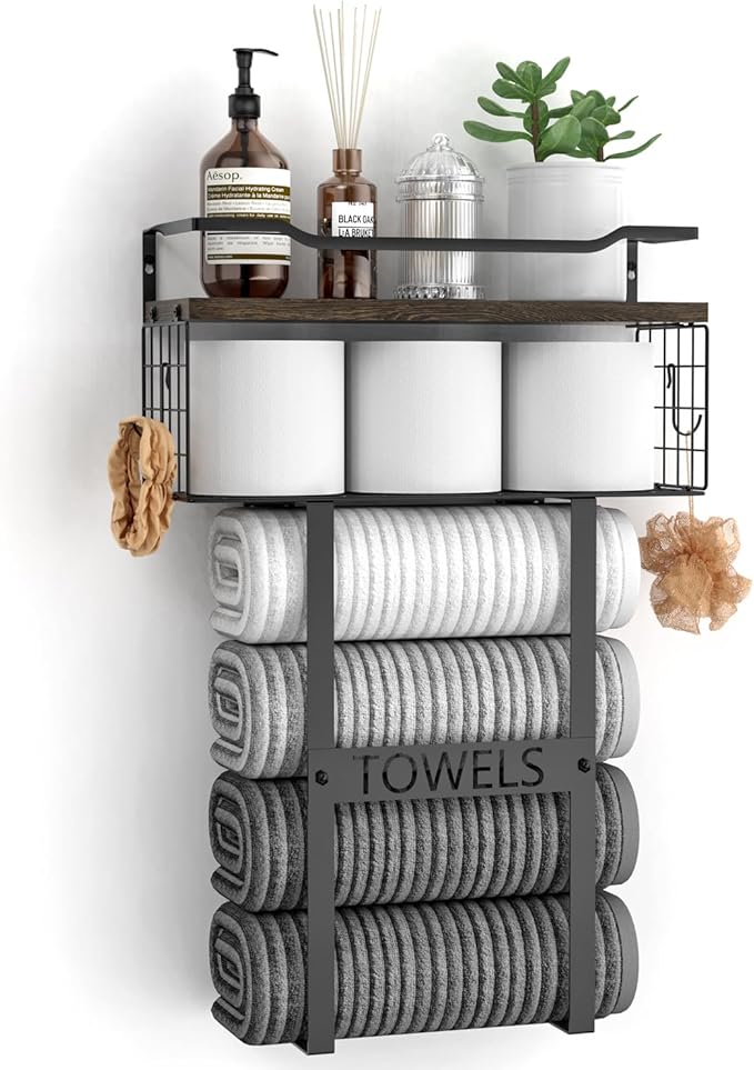Rustic Brown Wood Vertical Towel Rack by Aetyord