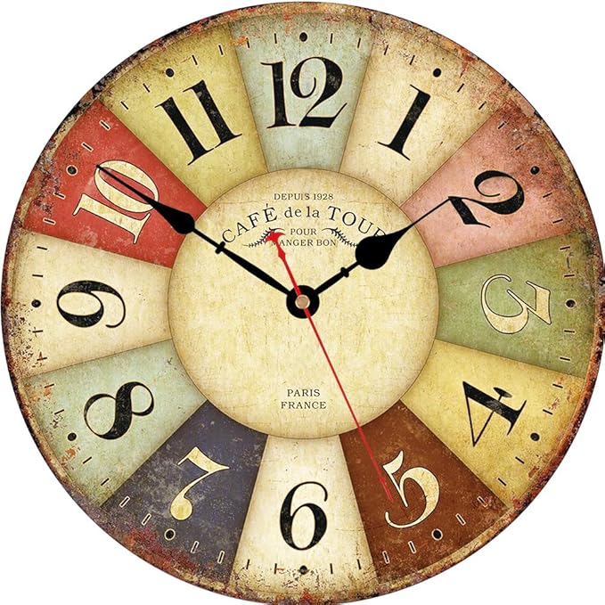 VIKMARI Clocks Battery Operated Wooden Wall Clock Retro Rustic Clock Decorative by VIKMARIWallClock