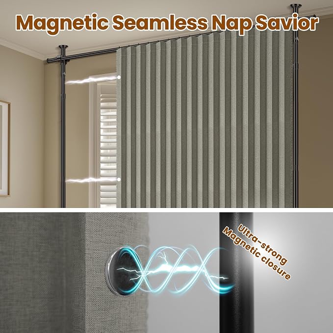 100% Blackout Room Divider Curtains Sets Grey W100 x L96 in 1 Panel No Drill - Image 6