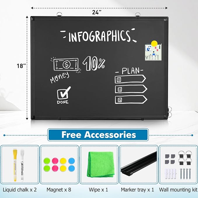 Magnetic Chalk Board, 24“x18” Black Chalkboard Double-Sided Dry Erase Board - Image 2