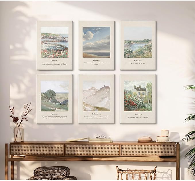 Christian Scripture Wall Art Set of 6 Bible Verse Canvas Wall Decor Psalm 23 - Image 5