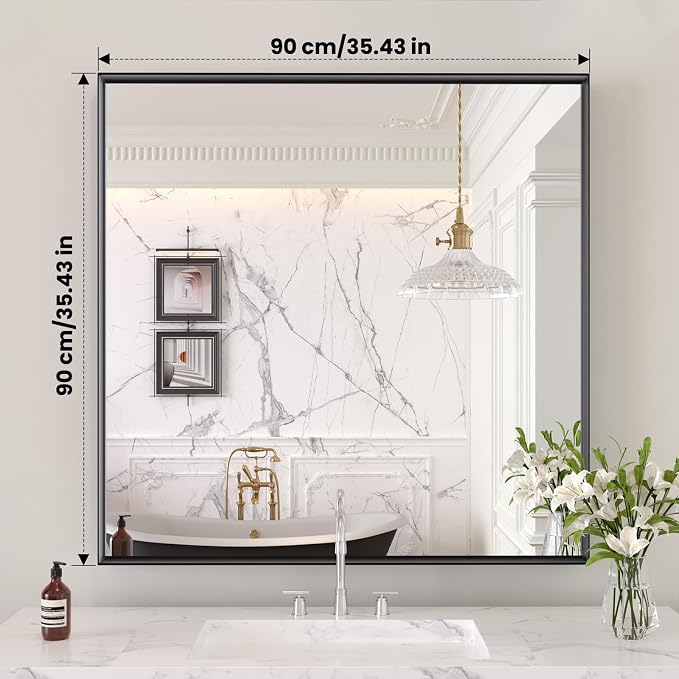 LOAAO Black Bathroom Mirror 36"X36" - Image 8