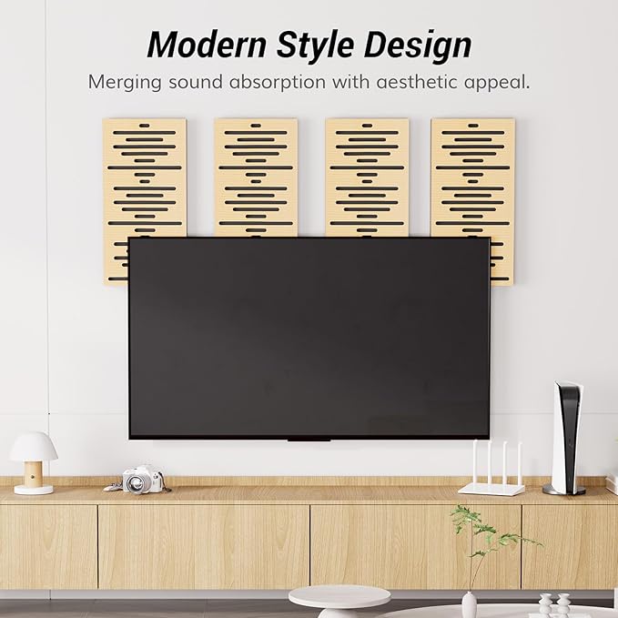 TONOR 4-Pack Acoustic Wood Wall Panels, 23.6” * 11.8” * 1.9” 3D Self-adhesive - Image 6