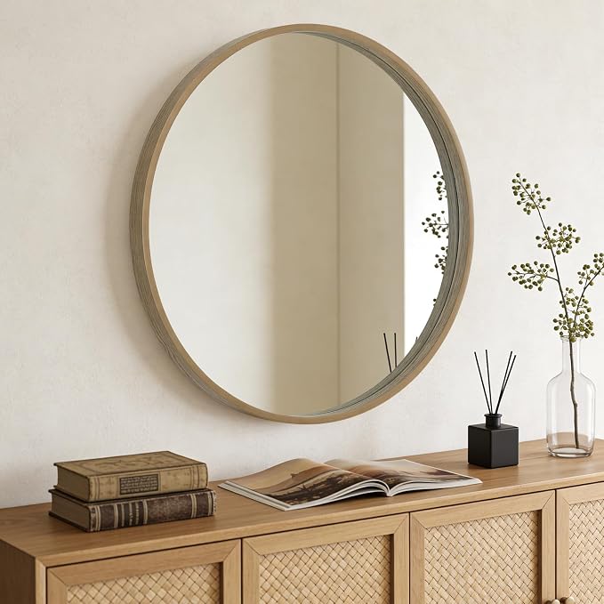 WallBeyond Round Wood Mirror - Image 3