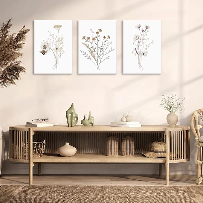 Bwodke Framed Wildflower Wall Art Butterfly Bee Botanical Floral Poster Canvas - Image 2