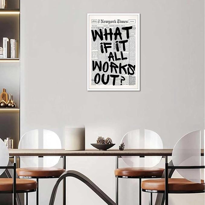 Drimiler Retro Black And White Newspaper Poster What If It All Works Out Canvas - Image 5