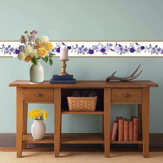 Purple Floral Wallpaper Border 196x4 Inch Peel and Stick Wall Border Self - Image 6