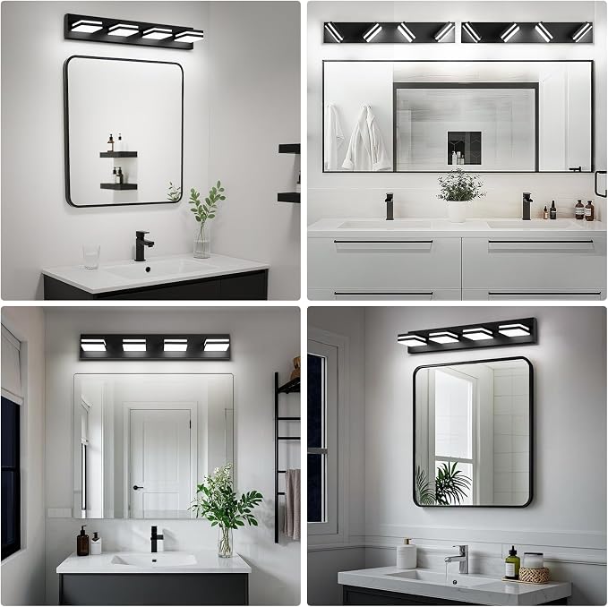 Modern LED Bathroom Lights Fixtures 4-Light, Metal Black Acrylic Wall Lighting - Image 7