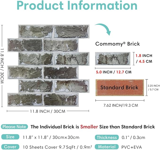 Commomy 3D Faux Brick Peel and Stick Tiles - Image 5