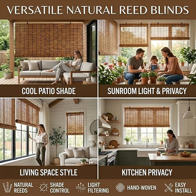 Bamboo Blinds for Patio, Outdoor Bamboo Roll up Shades, Waterproof Cordless - Image 4