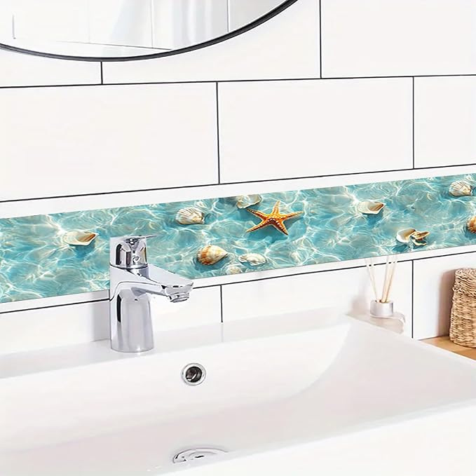 HOMETITUTE Wallpaper Border Peel and Stick Wall Border Coastal Shell Water - Image 2