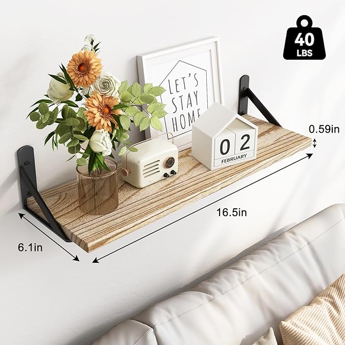 Fixwal Floating Shelves for Wall, Wood Wall Mounted Shelves for Bedroom - Image 3