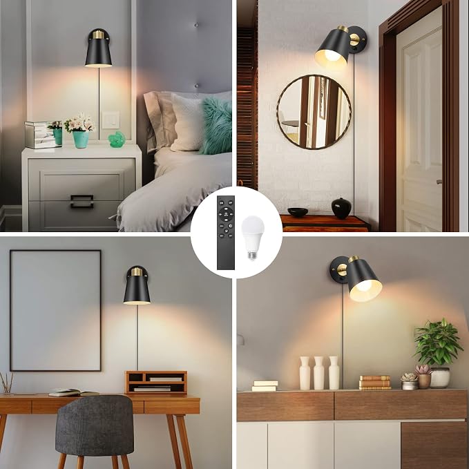 VATONI Wall Sconce Plug in, Remote Control Dimmable Wall Sconces and Adjustable - Image 8