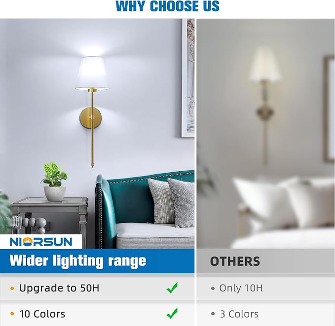 NIORSUN Battery Operated Wall Sconce Set of 2, 10 Colors Wireless Wall Lamps - Image 8