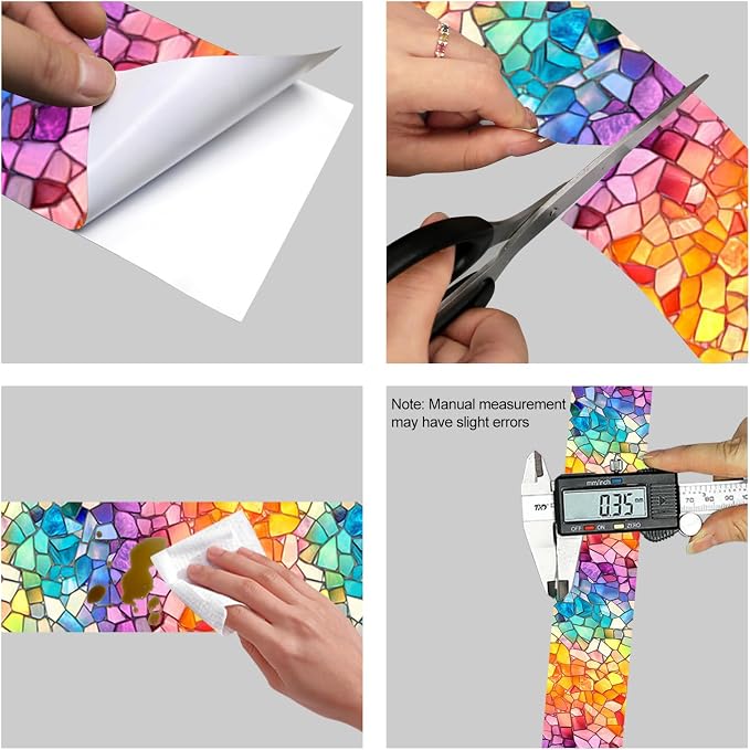 HOMETITUTE Wallpaper Border Peel and Stick Wall Border Rainbow Mosaic Glass - Image 8