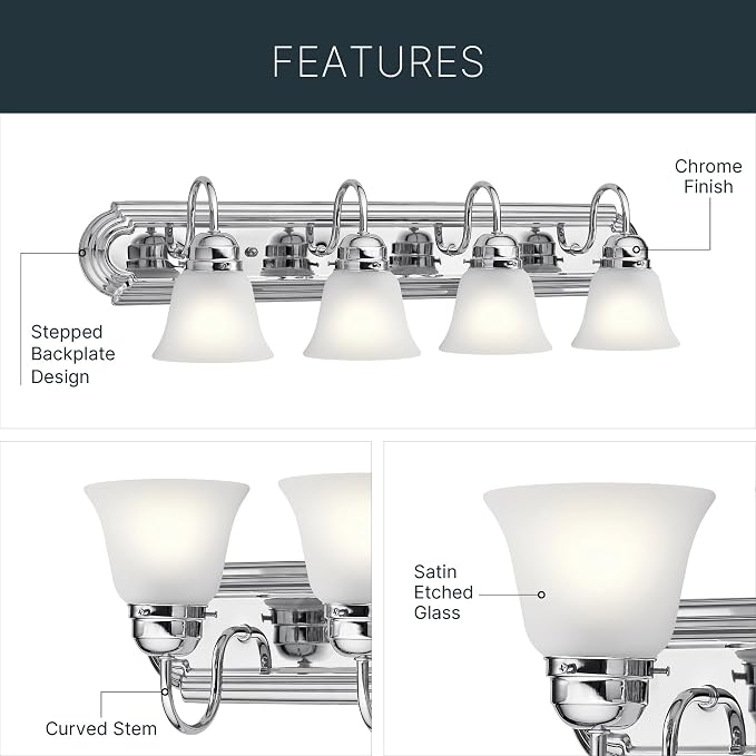 Kichler 30" 4-Light Vanity Bath Light in Chrome, Modern Bathroom Light - Image 4