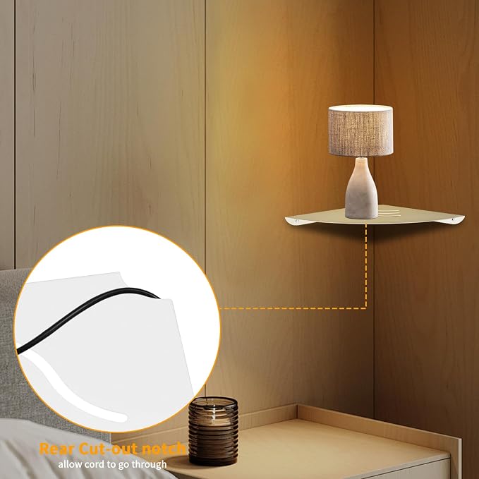 Corner Shelf Wall Mount, Floating Corner Shelves, Corner withs Wire Hole - Image 6