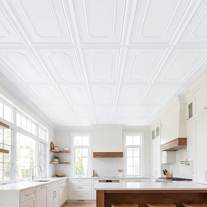 Giantex 24 Pack PVC Wall Panels, Glue Up or Drop Ceiling Panel, Waterproof 3D - Image 8