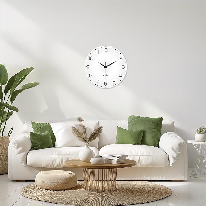 XNM Big Minimalist Glass Wall Clocks Battery Operated 16 Inch White Modren Wall - Image 2