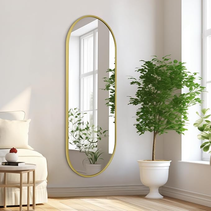 Large Oval Full Length Mirror, Pill Shaped Oblong Bathroom Wall-Mounted Mirrors by HLFMVWE