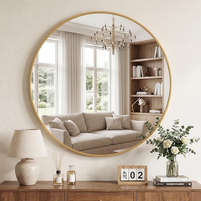 DUMOS 24 Inch Round Wall Mirror, Bathroom Mirror by DumosLifestyle