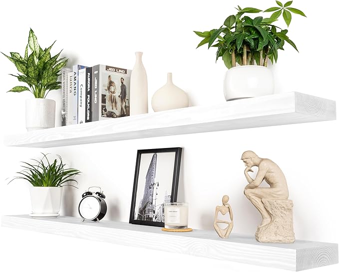60 inch White Floating Shelves for Wall 8 -inch deep Set of 2, Heavy Duty Solid by xwne