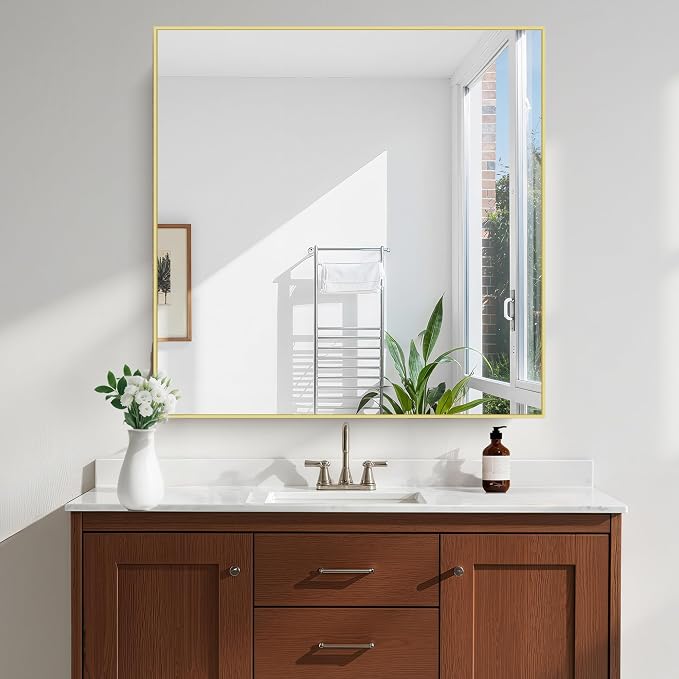KOCUUY Gold Bathroom Mirror, HD Tempered Glass, Anti-Rust Frame, Modern Design - Image 5