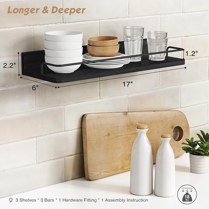 Forbena Black Floating Shelves for Wall, Bahtroom Wall Shelves Over Toilet - Image 3