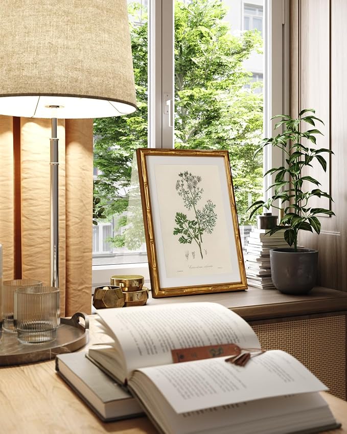 InSimSea Gold Bamboo Framed Canvas Wall Art, Plants Fern Botanical Paintings - Image 2