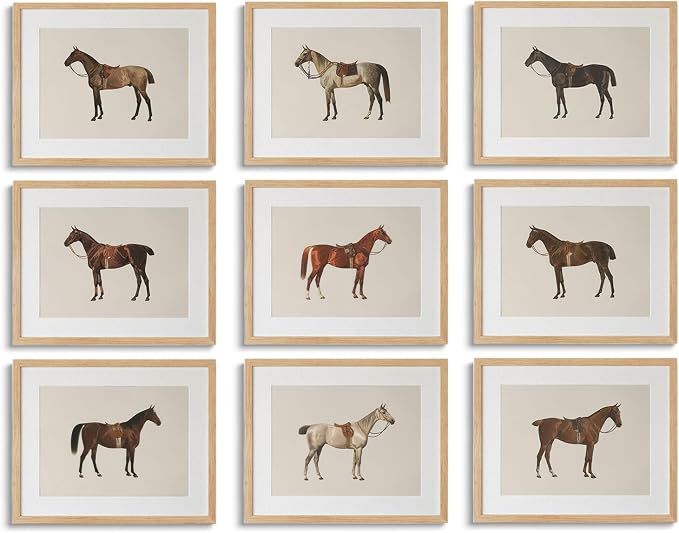 LOARTVE 9Pcs Vintage Horse Canvas Wall Art Posters, Farmhouse Horse Art Prints by LOARTVEART