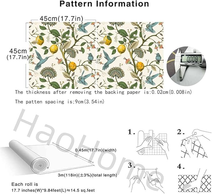 Blue Bird Self Adhesive Wallpaper Fresh Lemon Tree Peel and Stick Wallpaper - Image 6