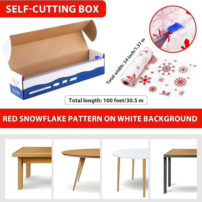 Kochorie 100 Ft x 54 Inch Red Snowflake Tablecloth Roll - Image 2