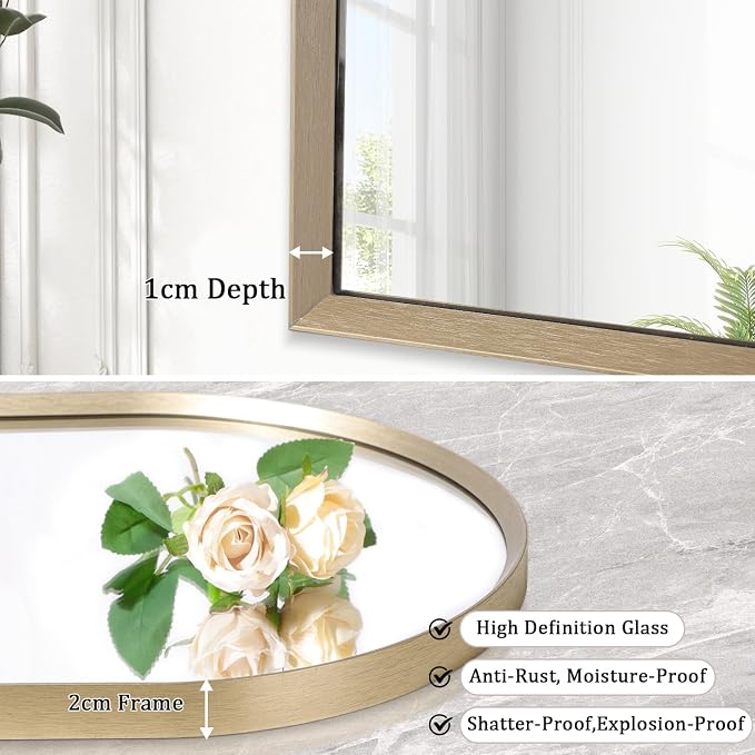 Bathroom Arched Wall Mirror Brushed Metal Vanity Wall Mounted Mirror - Image 2