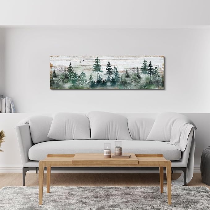 Farmhouse Pine Tree Wall Art Forest Picture Wall Decor Rustic Wood Mountain - Image 5