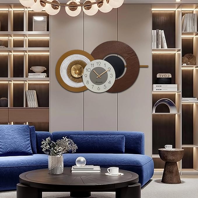 37.8x23 Inch Large Mid-Century Modern Wall Clock, Oversized Wood and Metal - Image 4