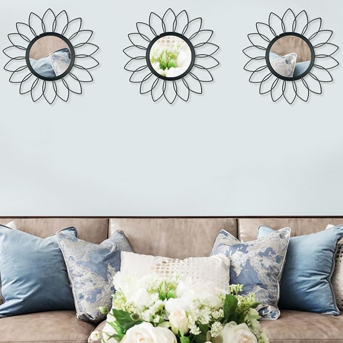 3 Pack Metal Mirrors for Wall Sunburst Wall Mirrors Home Décor Decorative - Image 4