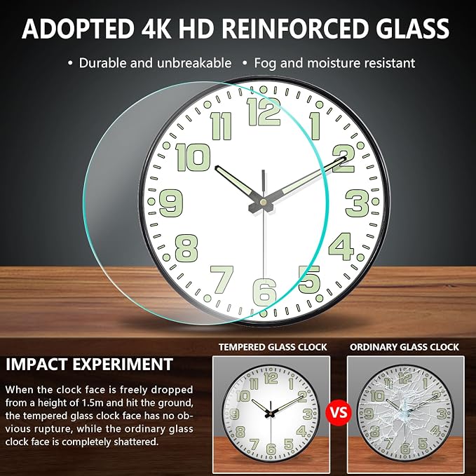 12 Inch Silent Wall Clocks Battery Operated, Glow in The Dark Wall Clock - Image 7