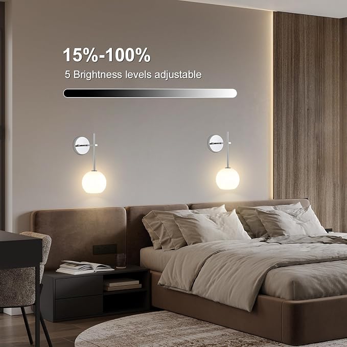 Chrome Battery Operated Wall Sconces Set of 2, Rechargeable Wireless Wall Lights - Image 3