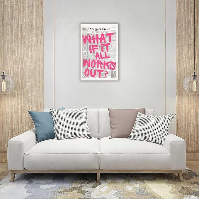 Drimiler Retro Newspaper Pink Font Poster What If It All Works Out Canvas Wall - Image 4