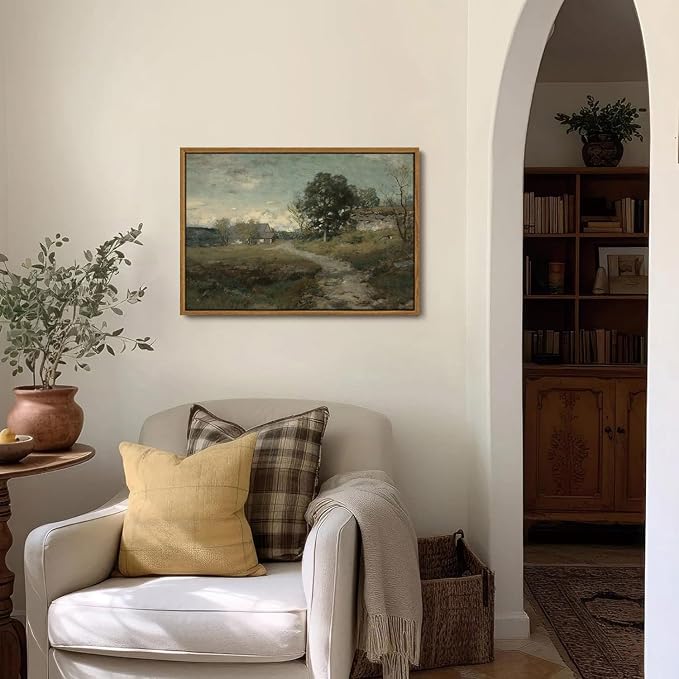 OIQArtOIQ Framed Vintage Landscape Wall Art French Country Cottage Natural - Image 2