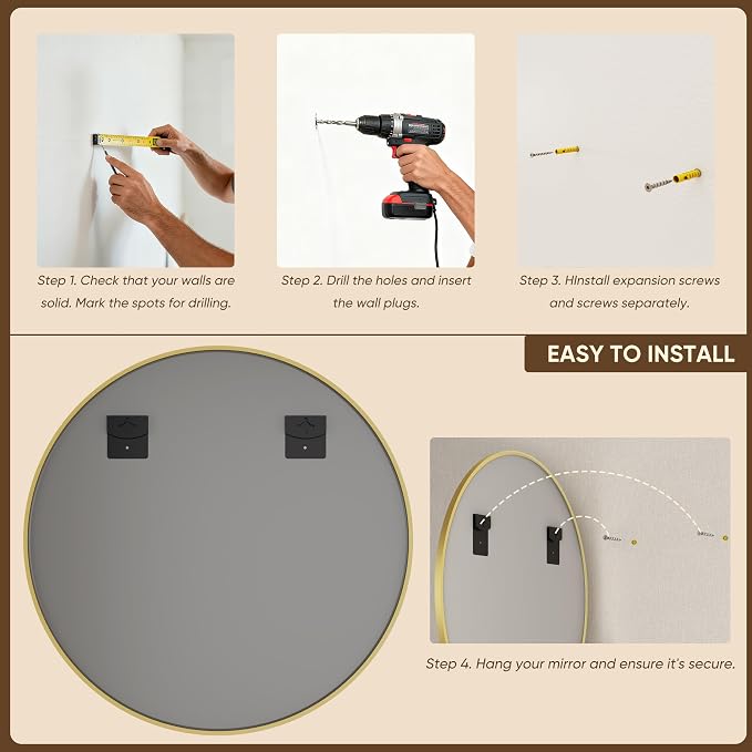 Antok 24 Inch Round Mirror for Wall, Round Bathroom Mirror, Circle Wall Mirrors - Image 7