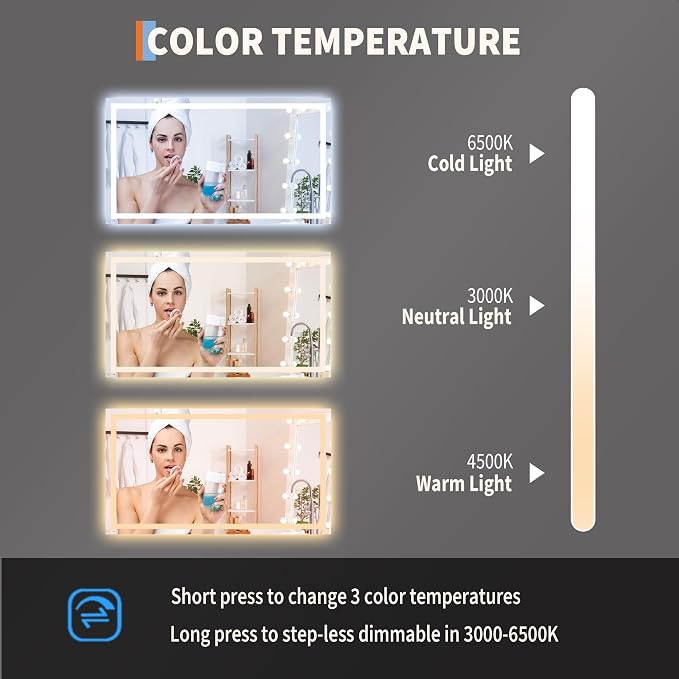 LED Bathroom Mirror 50 x 28 inch, Lighted Bathroom Vanity Mirror - Image 5