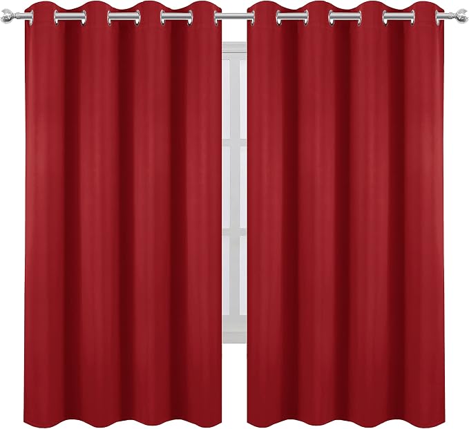 LEMOMO Bright Red Blackout Curtains 66 x 63 Inch Length/Set of 2 Curtain - Image 2