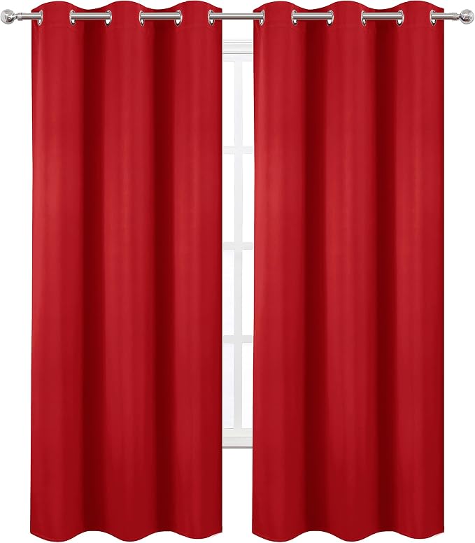 LEMOMO Blackout Curtains 38 x 84 inch/Bright Red Curtains Set of 2 - Image 2