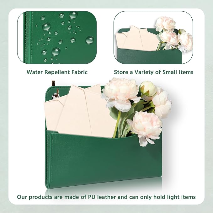 3 PCS Wall Mount PU Leather Mail Holder Green Faux Leather Letter Holder - Image 3