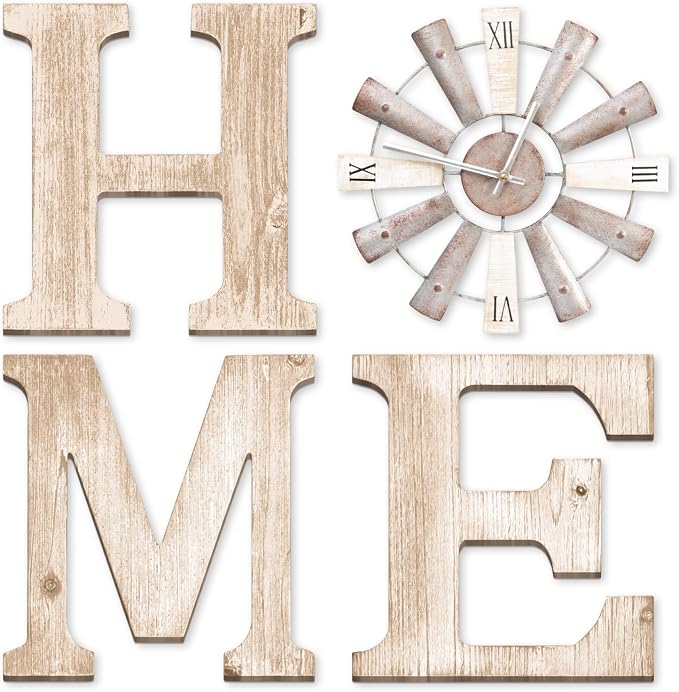 Farmhouse Home Signs with Windmill Clock Wall Decor Rustic Home Letters Wall Art by ZAZIWZ