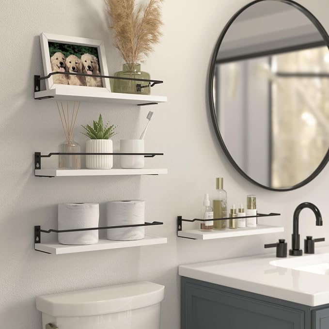 RICHER HOUSE White Bathroom Floating Wall Shelf Set of 4, Small Organizer Over - Image 2