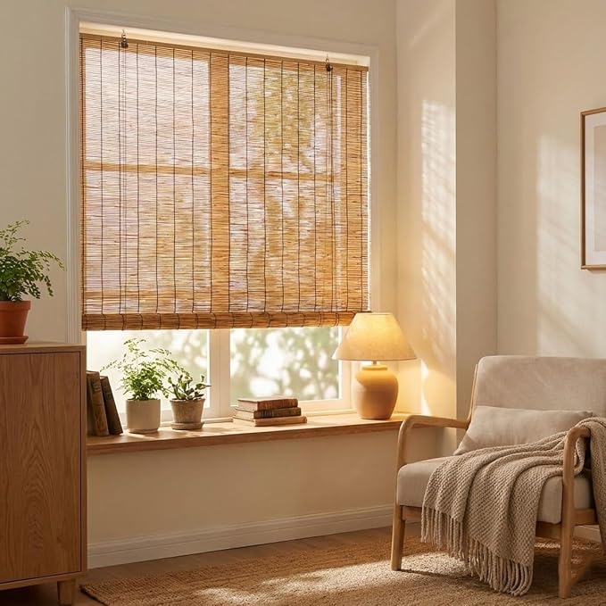 Outdoor Bamboo Roller Blinds 72 84 108 64 48 36" W, Natural Reed Patio Shades - Image 6