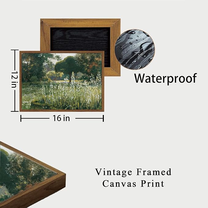 OIQArtOIQ Vintage Framed Wall Art Garden Landscape Canvas Art Prints Rustic - Image 4