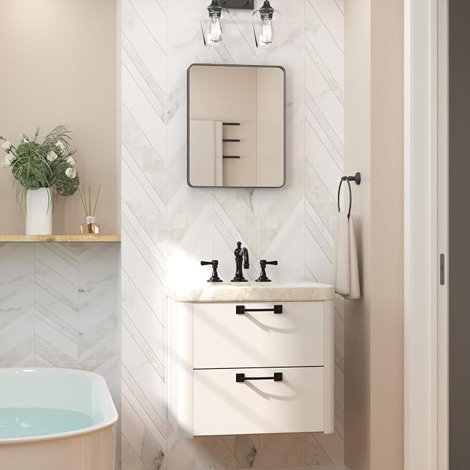 Keonjinn Black Bathroom Mirror for Over Sink, 16 x 20 Inch Rounded Rectangle - Image 2